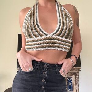 Striped Halter Knit Crop Top